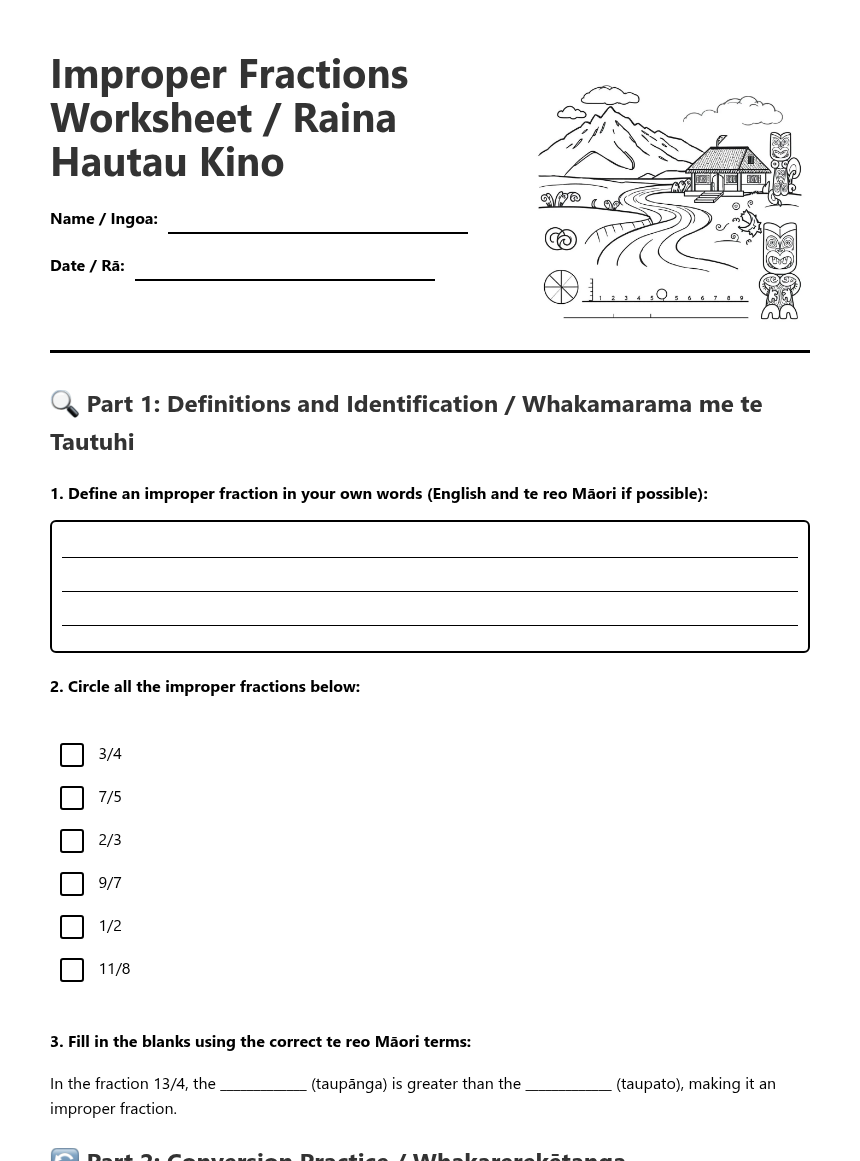 Improper Fractions Worksheet — Free Printable Worksheet for Maths ...