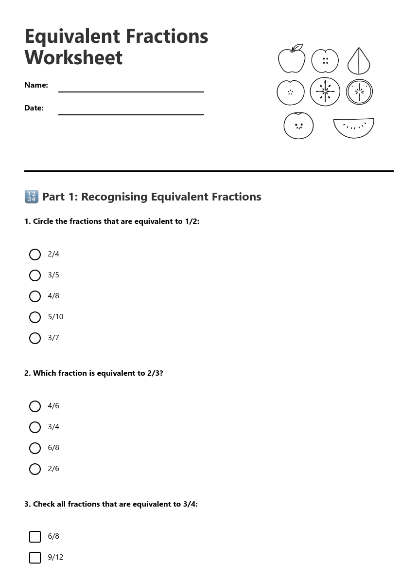 Equivalent Fractions Worksheet — Free Printable Worksheet for ...