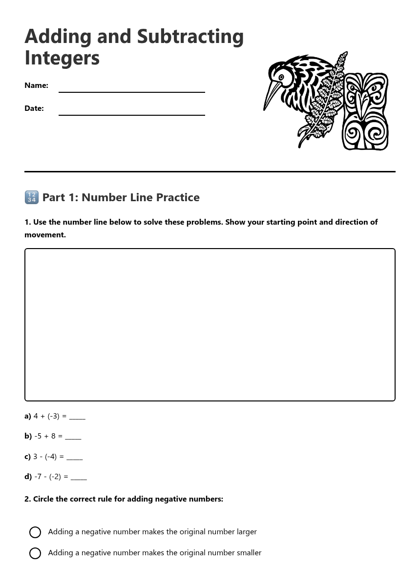 Adding and Subtracting Integers — Free Printable Worksheet for Maths ...