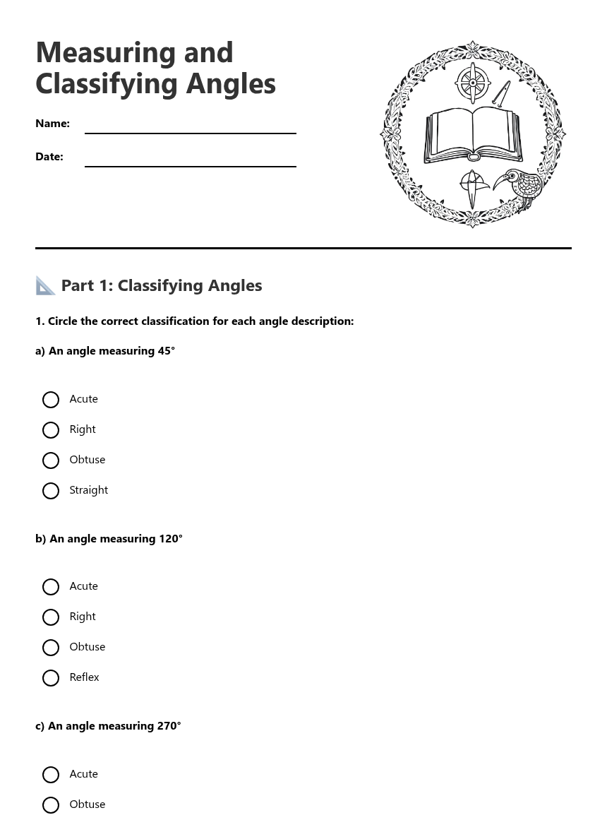 Measuring and Classifying Angles — Free Printable Worksheet for Maths ...