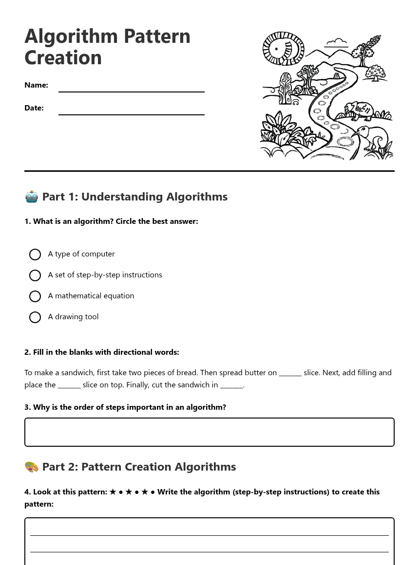 Algorithm Pattern Creation — Free Printable Worksheet for Technology ...