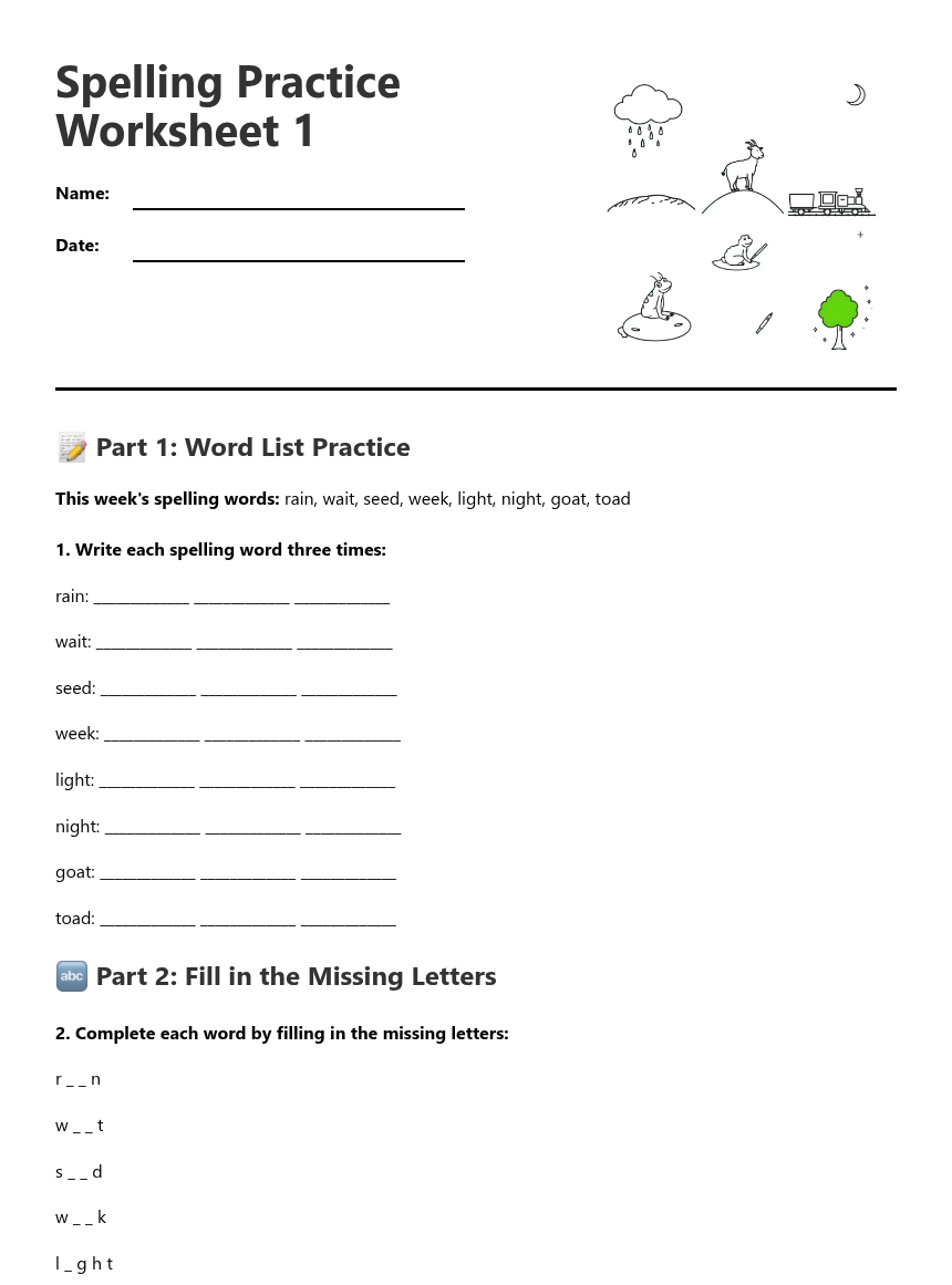 Spelling Practice Worksheets — Free Printable Worksheet for English ...