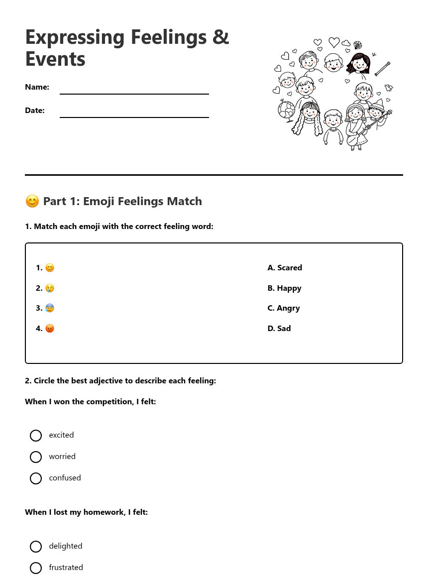 Expressing Feelings & Events — Free Printable Worksheet for English ...