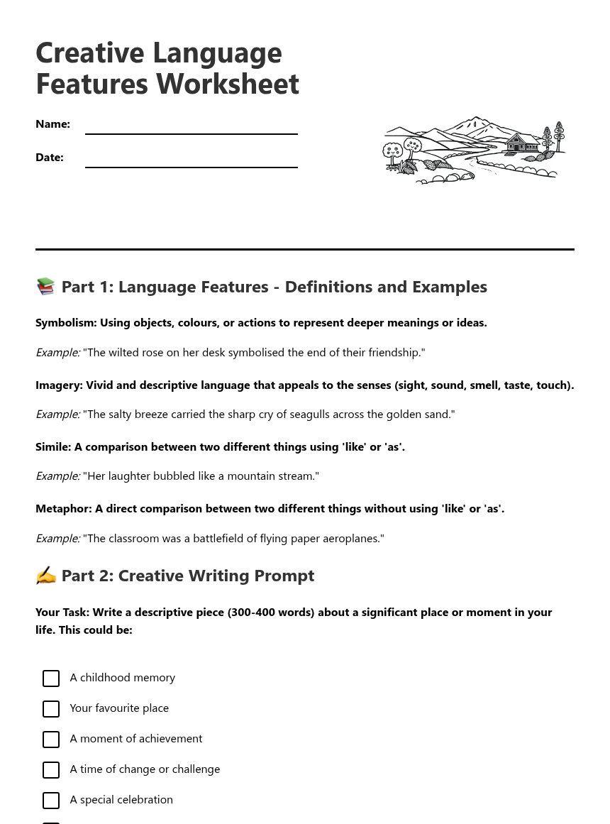 Creative Language Features Worksheet — Free Printable Worksheet for ...