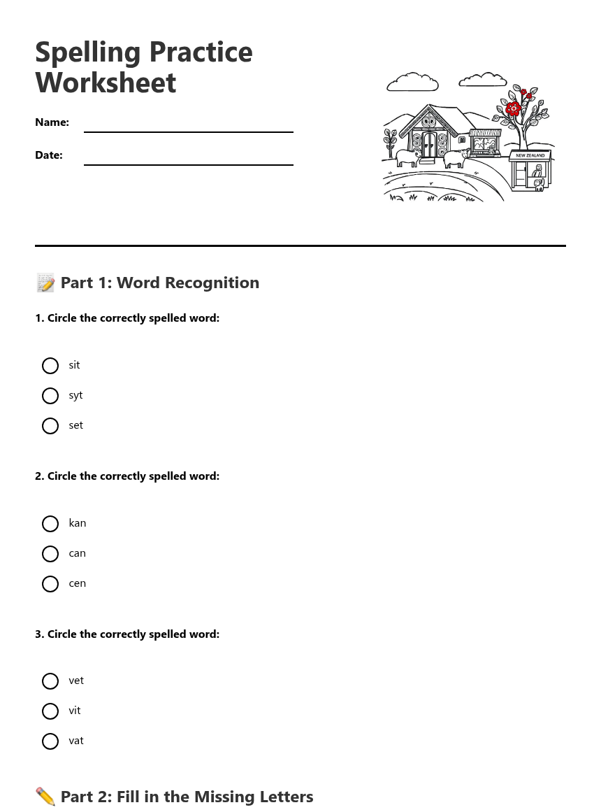 Spelling Practice Worksheet — Free Printable Worksheet for English ...