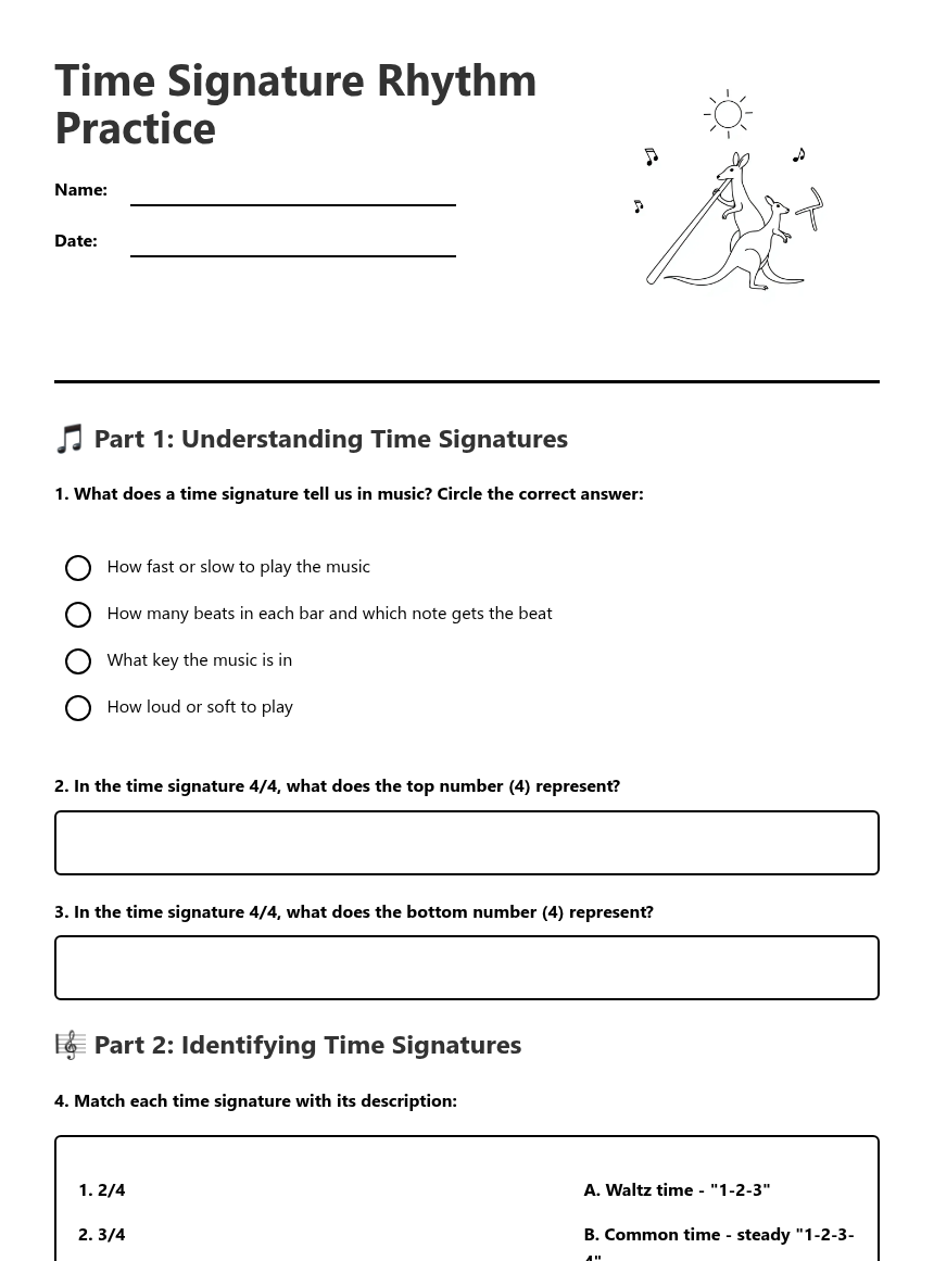 Time Signature Rhythm Practice — Free Printable Worksheet for Music ...