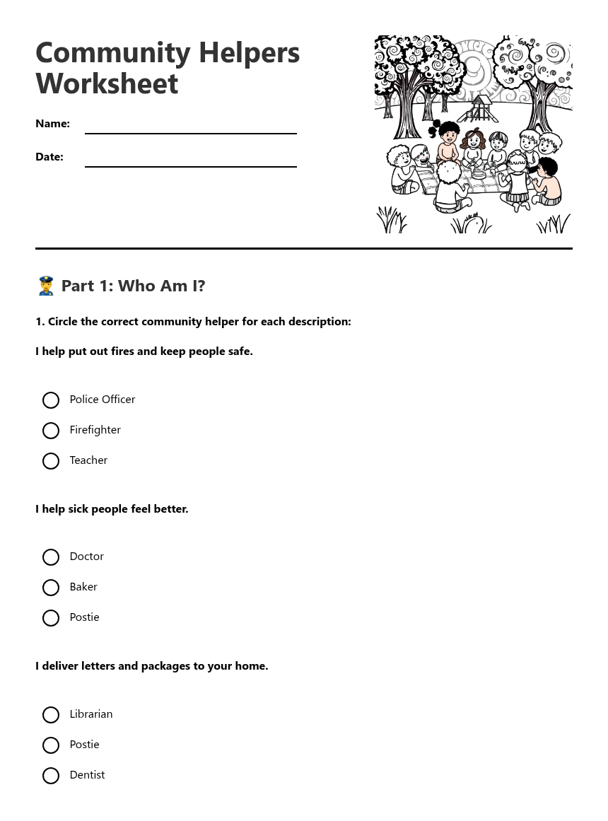 Community Helpers Worksheet — Free Printable Worksheet for Social ...