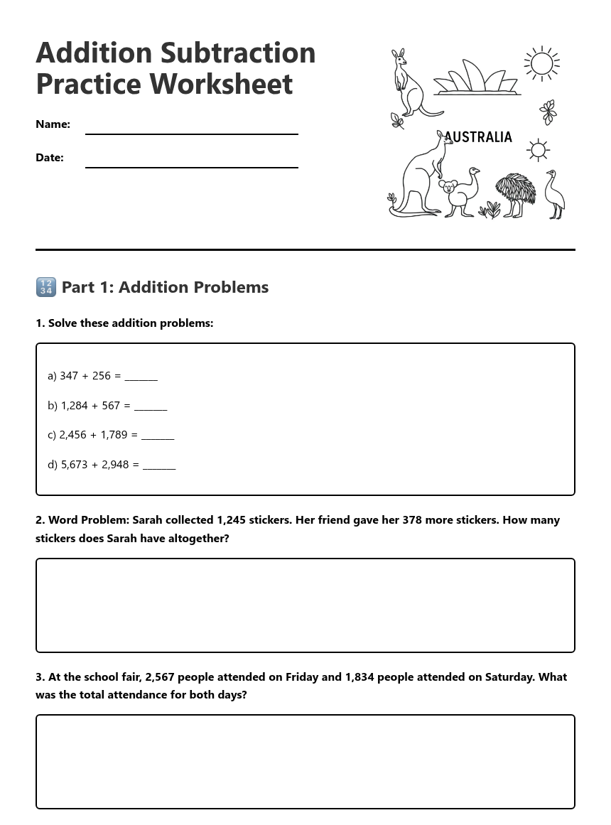 Addition Subtraction Practice Worksheet — Free Printable Worksheet for ...