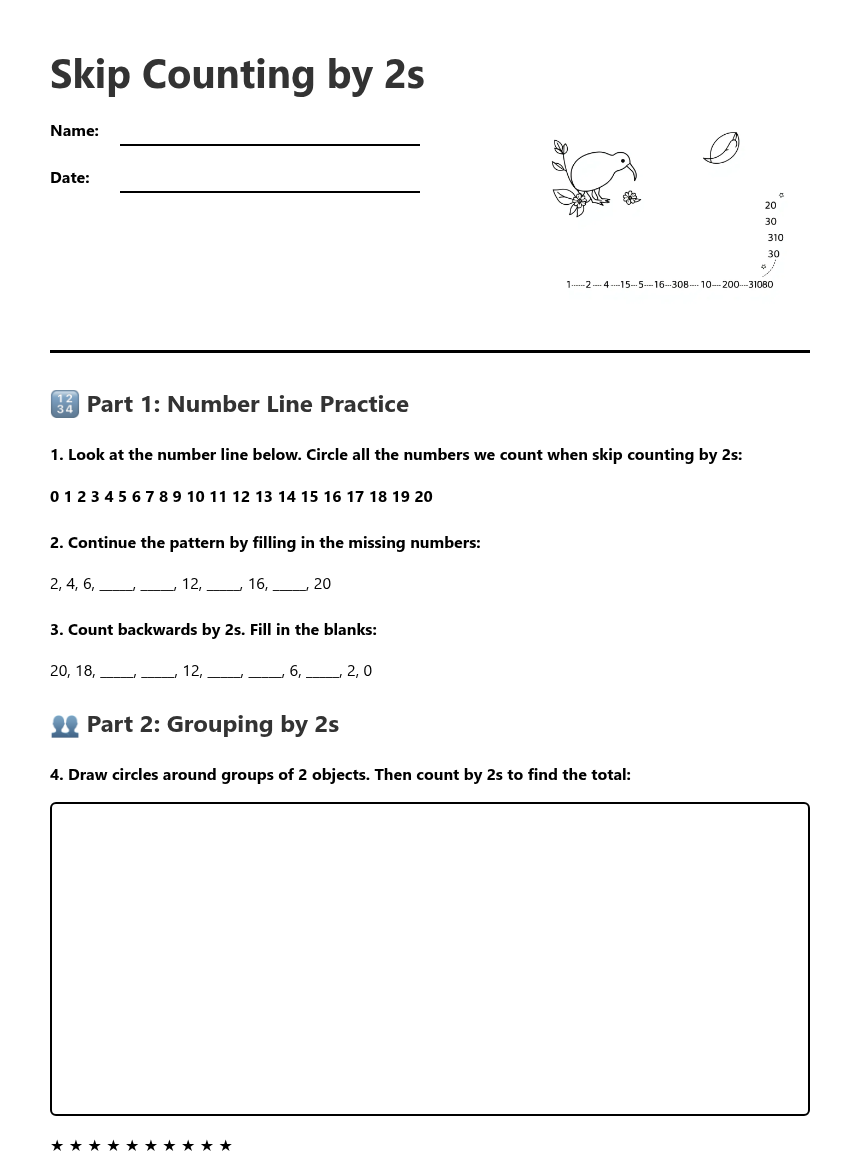 Skip Counting by 2s — Free Printable Worksheet for Maths | Kuraplan