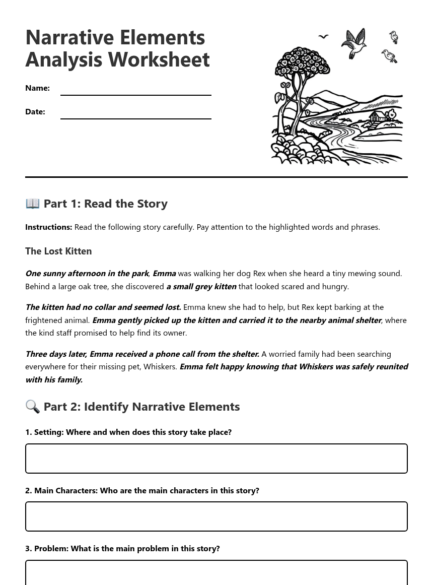 Narrative Elements Analysis Worksheet — Free Printable Worksheet for ...