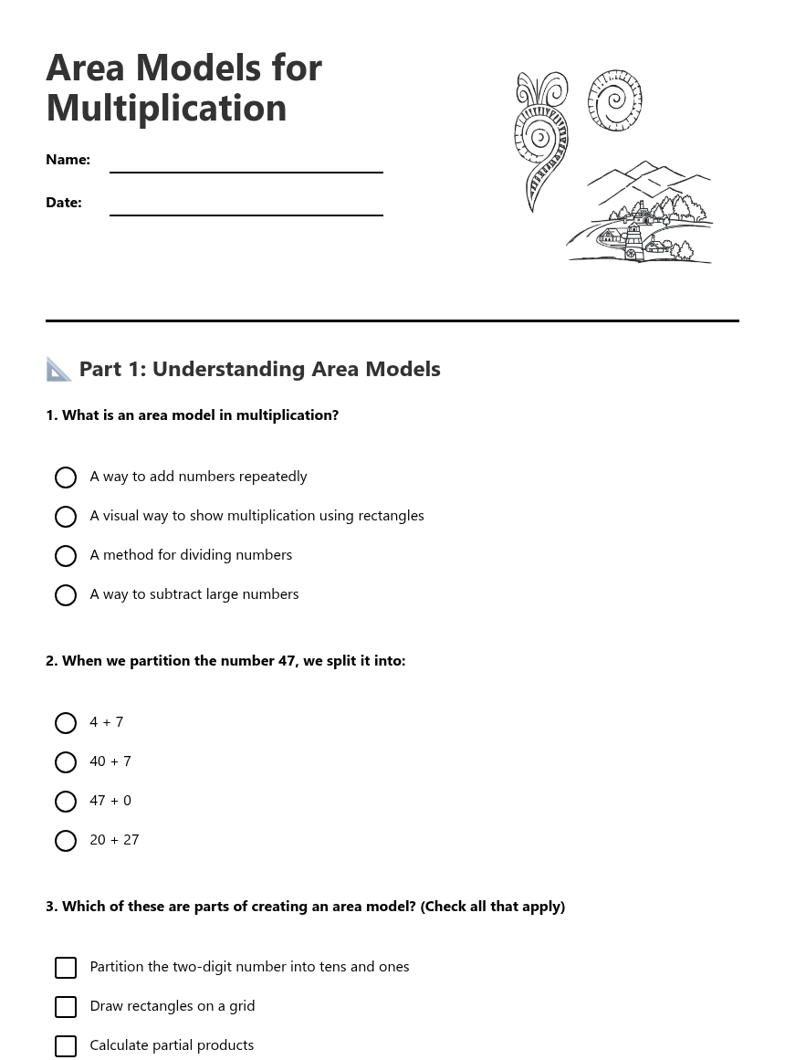 Area Models for Multiplication — Free Printable Worksheet for Maths ...