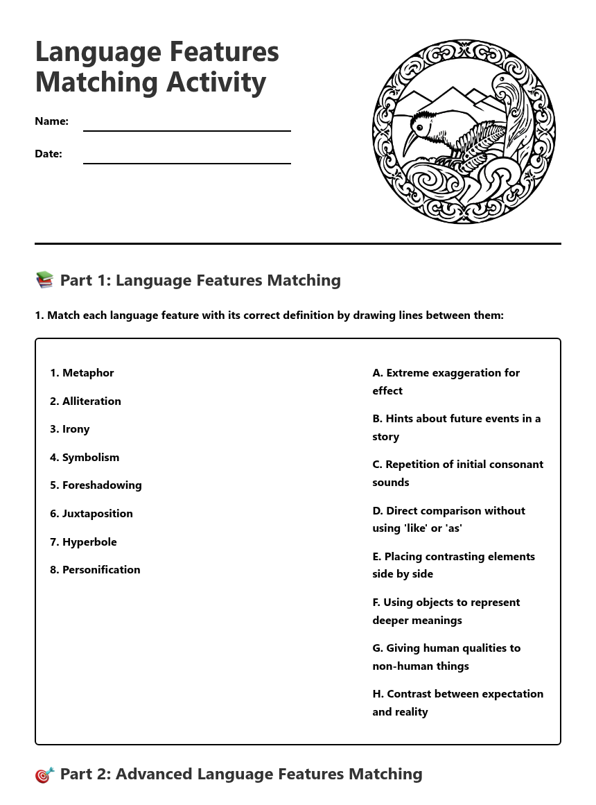 Language Features Matching Activity — Free Printable Worksheet for ...