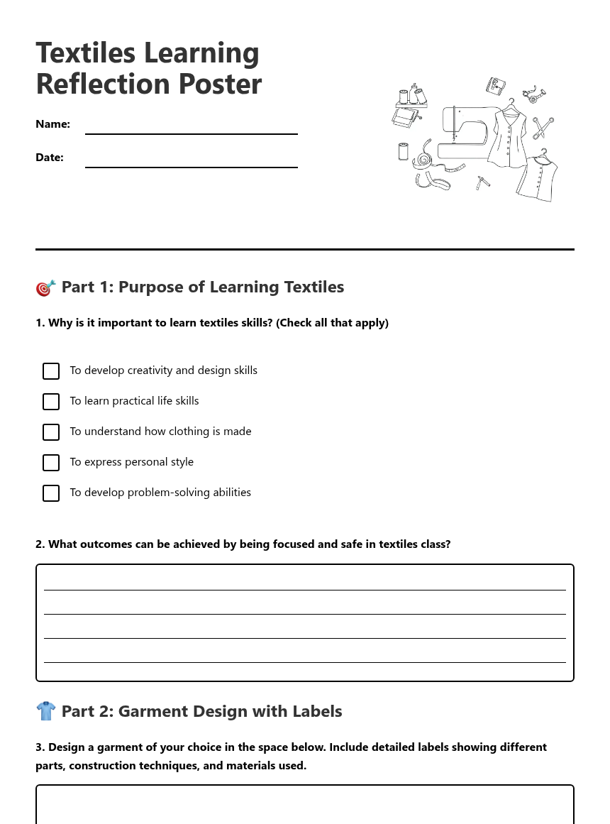 Textiles Learning Reflection Poster — Free Printable Worksheet for ...