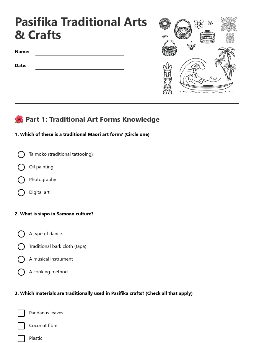 Pasifika Traditional Arts Crafts — Free Printable Worksheet for Art ...