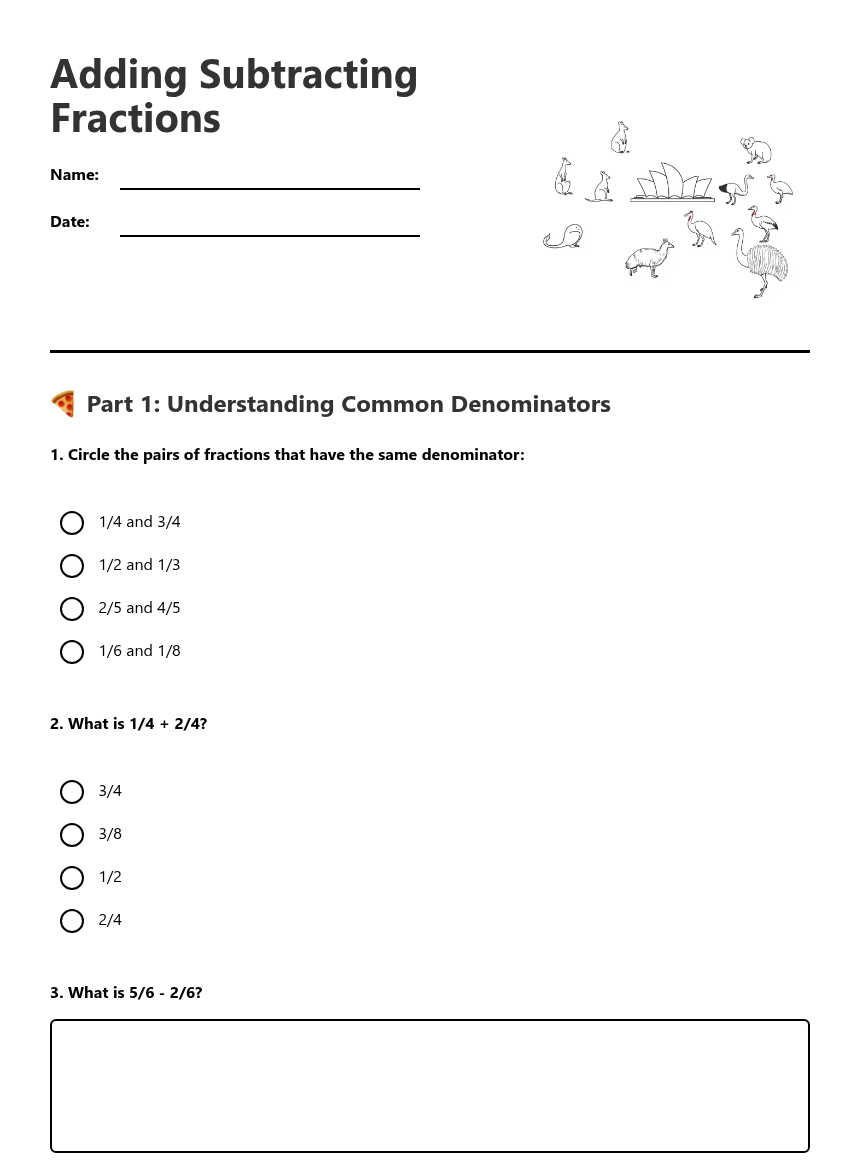 Adding Subtracting Fractions — Free Printable Worksheet for Maths ...