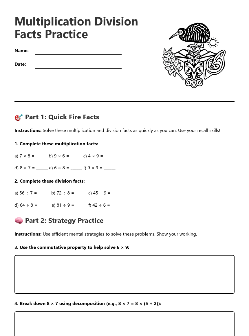 Multiplication Division Facts Practice — Free Printable Worksheet for ...