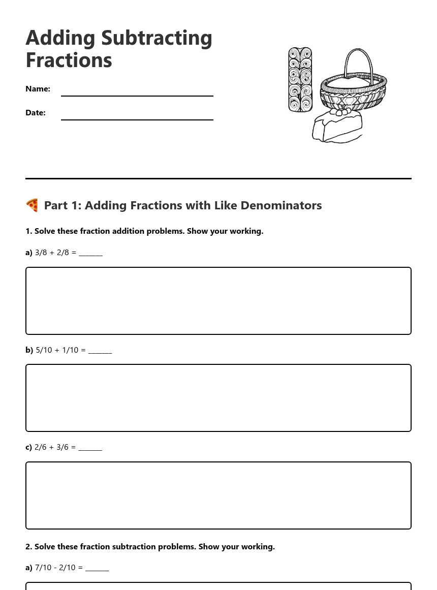 Adding Subtracting Fractions — Free Printable Worksheet for Maths ...