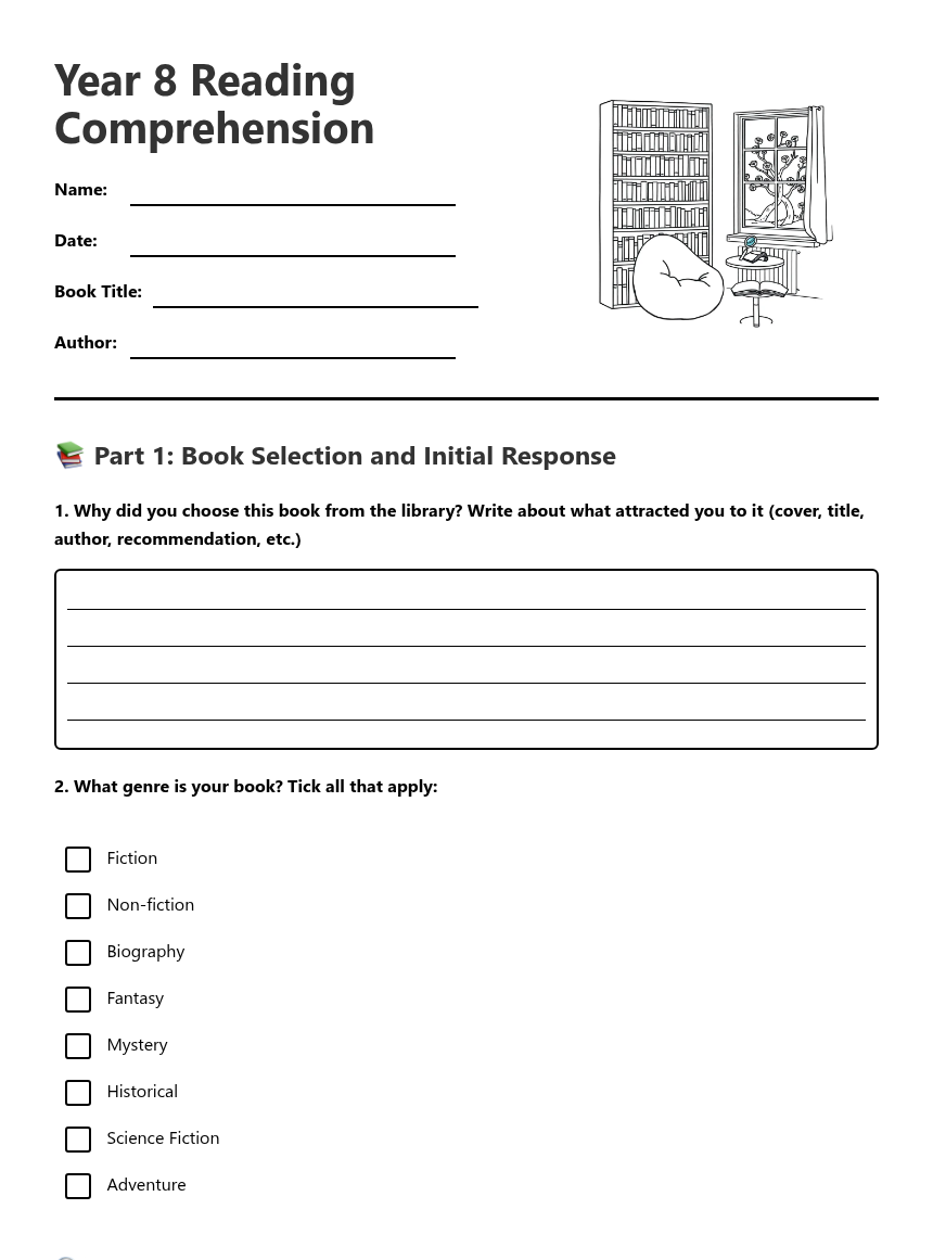 Year 8 Reading Comprehension — Free Printable Worksheet for English ...