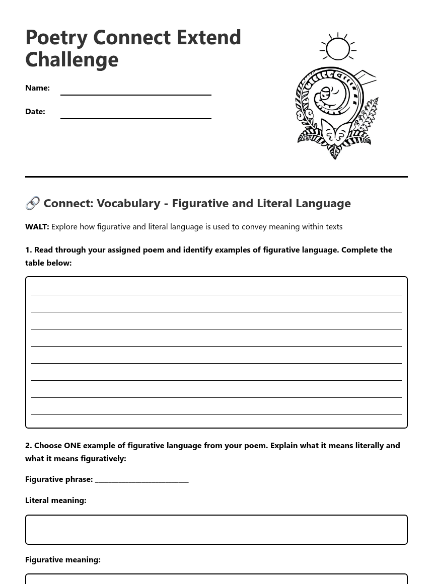 Poetry Connect Extend Challenge — Free Printable Worksheet for English ...