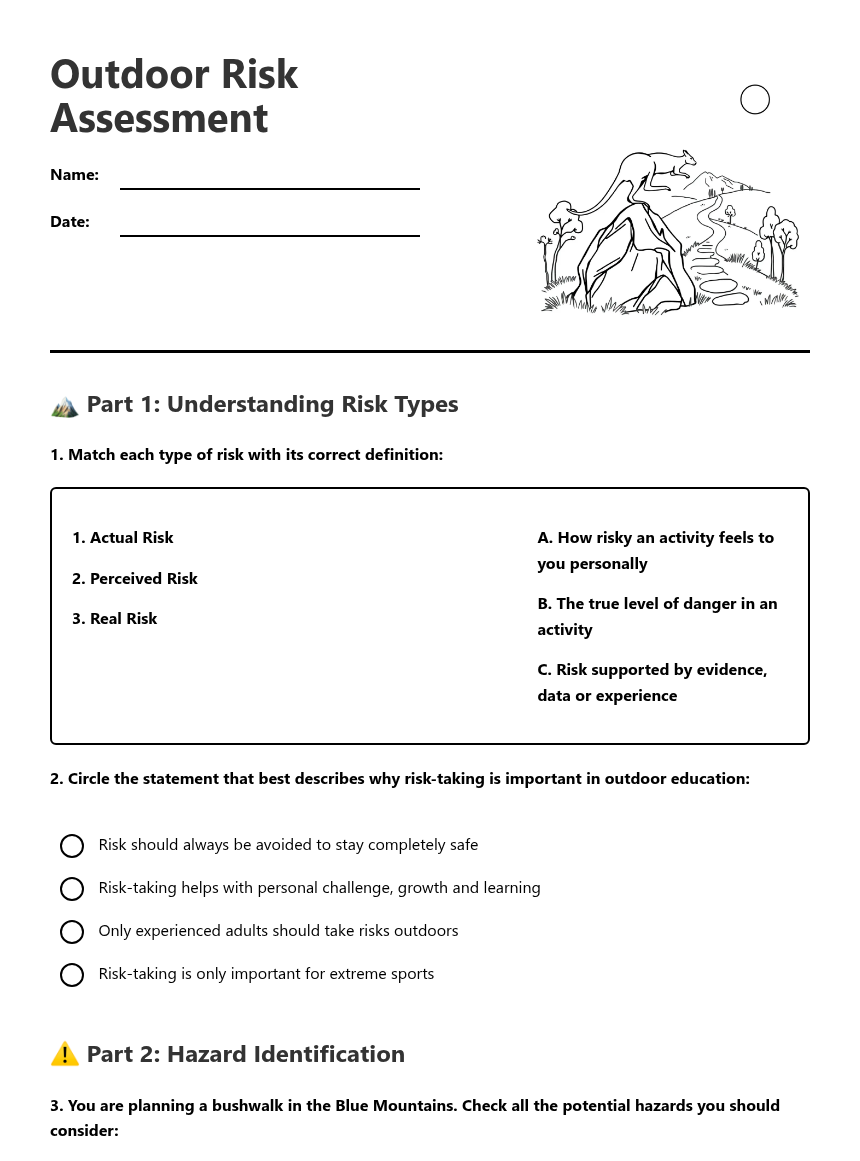 Outdoor Risk Assessment — Free Printable Worksheet for Other | Kuraplan