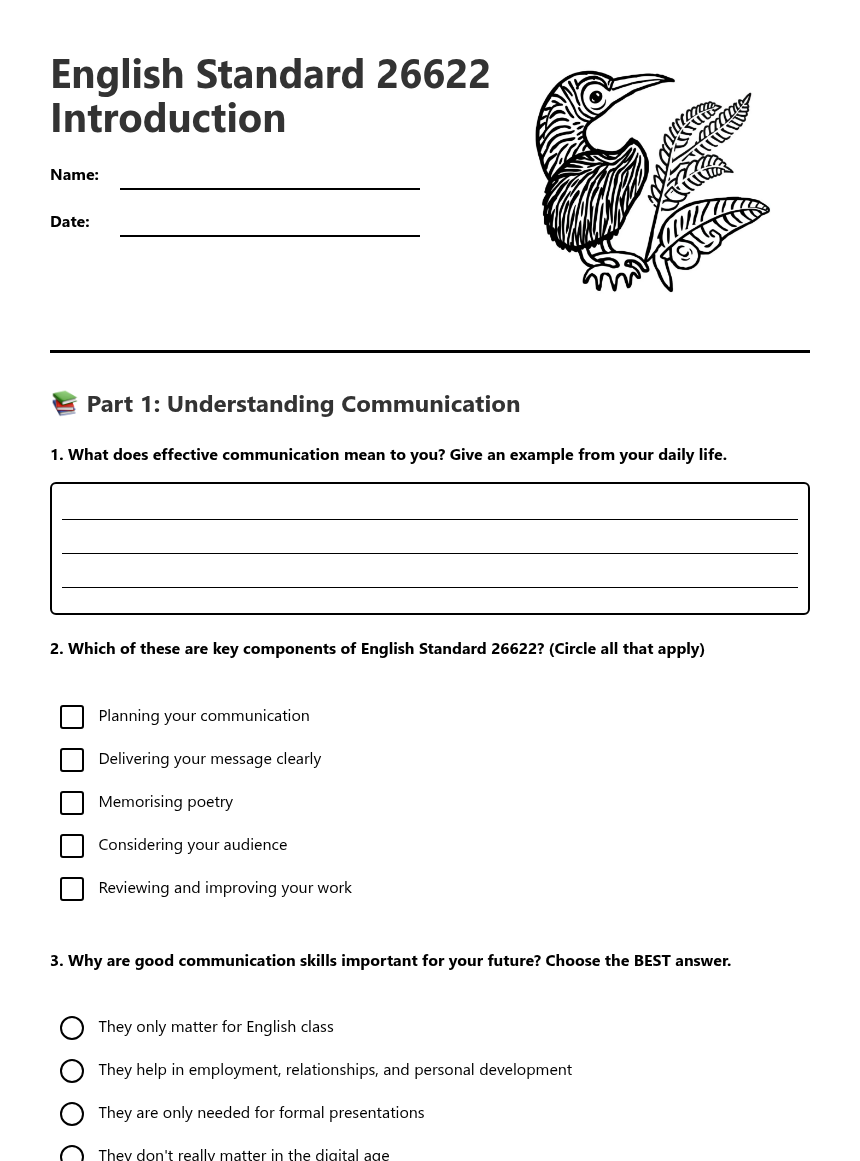 English Standard 26622 Introduction — Free Printable Worksheet for ...