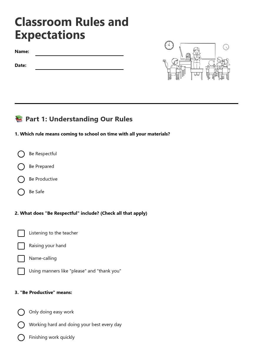 Setting Reasonable Expectations Worksheet.pdf Classroom Rules and Expectations — Free Printable Worksheet for Other ...