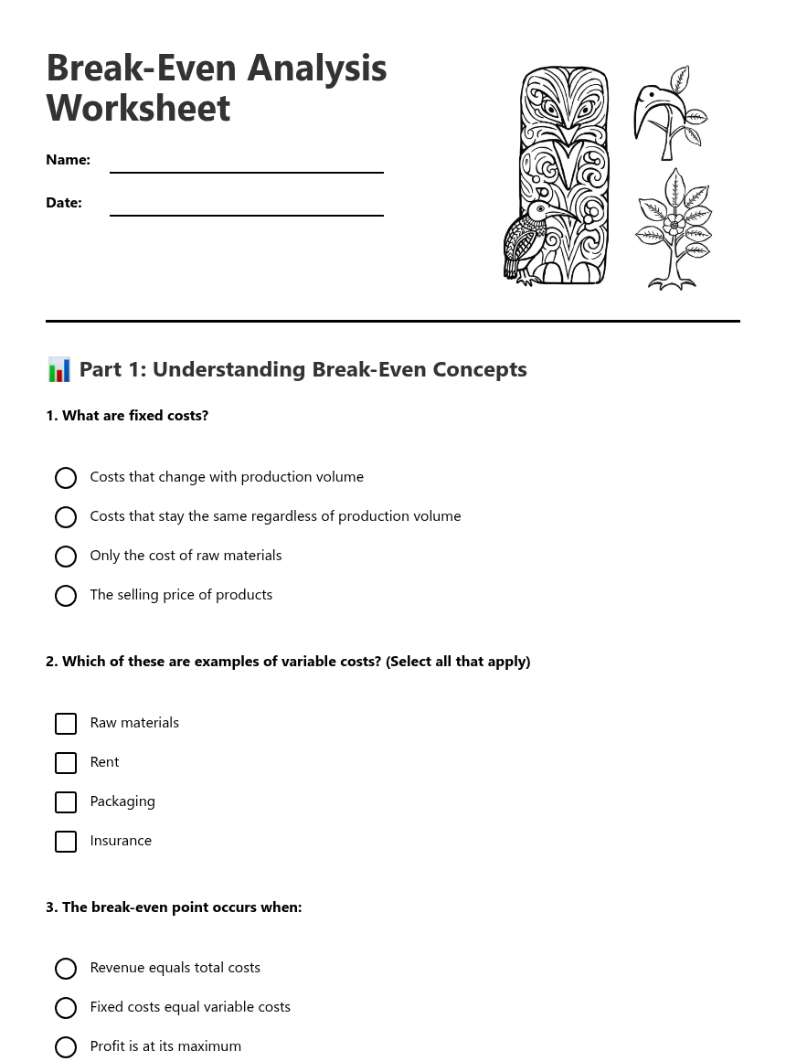 Break-Even Analysis Worksheet — Free Printable Worksheet for Business ...