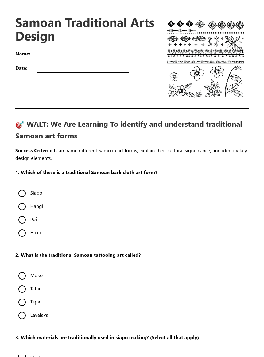 Samoan Traditional Arts Design — Free Printable Worksheet for Art ...