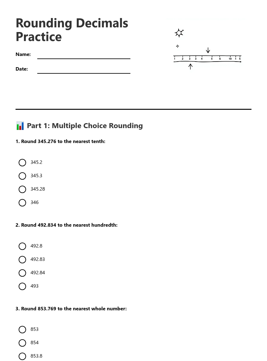 Rounding Decimals Practice — Free Printable Worksheet for Mathematics ...
