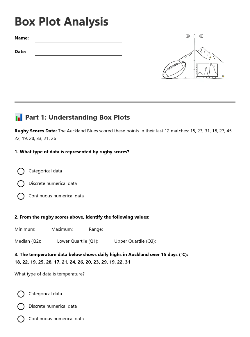 Box Plot Analysis — Free Printable Worksheet for Maths | Kuraplan