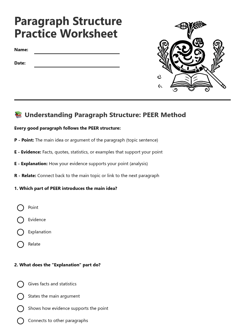 Paragraph Structure Practice Worksheet — Free Printable Worksheet for ...