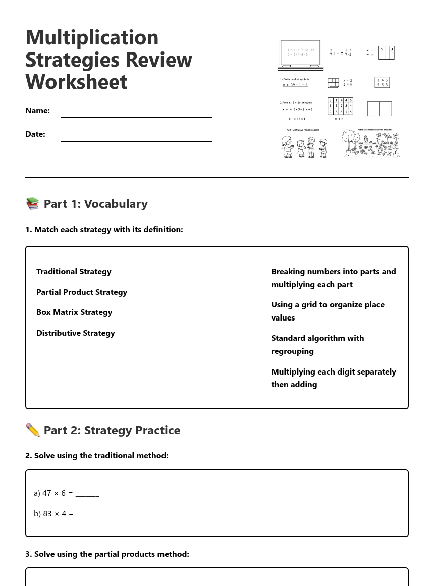 Multiplication Strategies Reverse Tables Multiplication Strategies Review Worksheet — Free Printable Worksheet ...