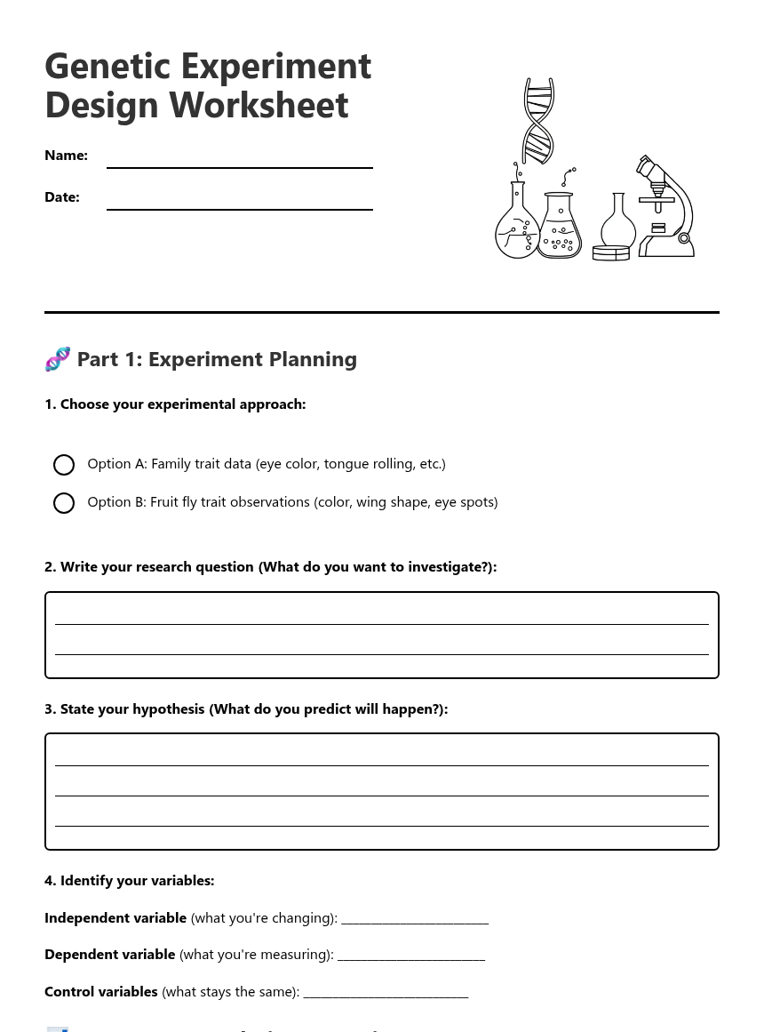 Genetic Experiment Design Worksheet — Free Printable Worksheet for ...