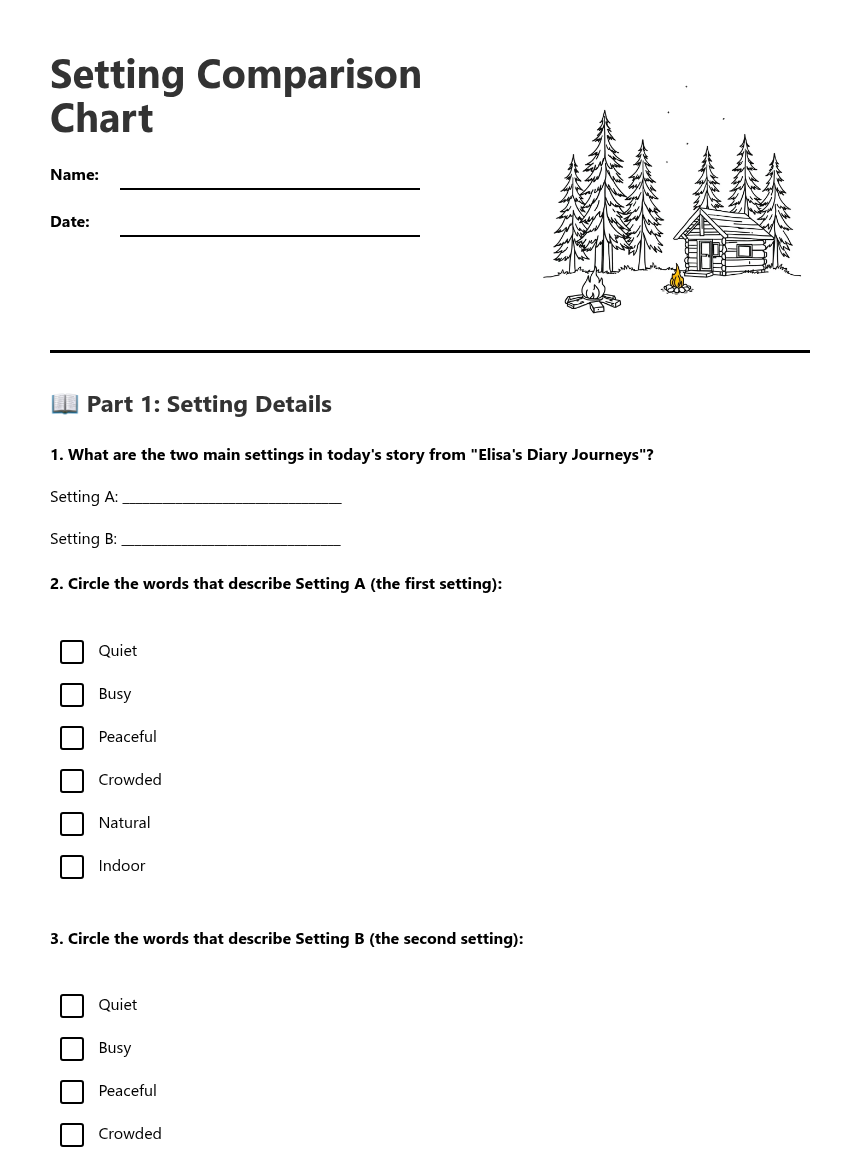 Setting Comparison Chart — Free Printable Worksheet for English (ELA ...