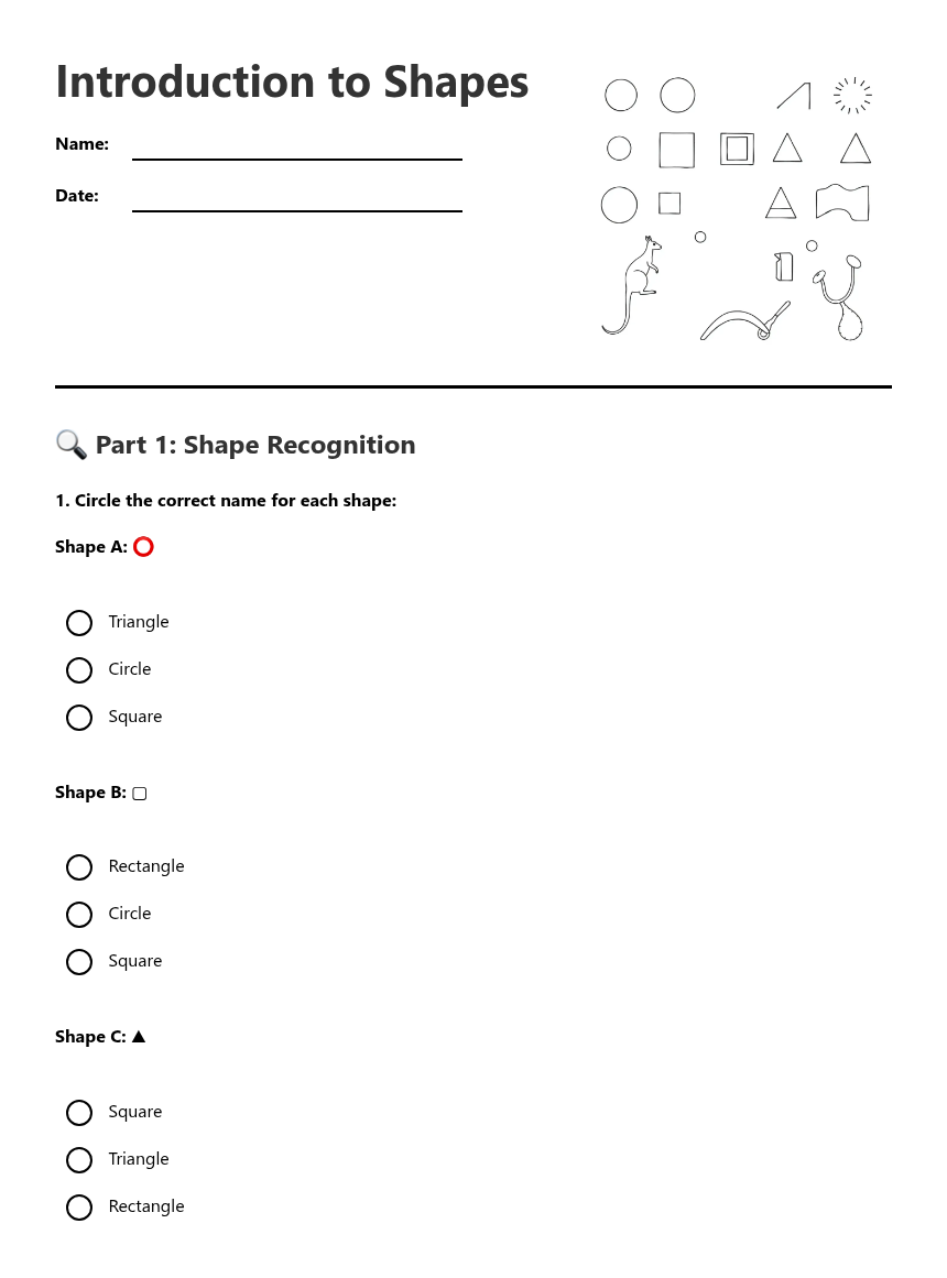 Introduction to Shapes — Free Printable Worksheet for Maths | Kuraplan