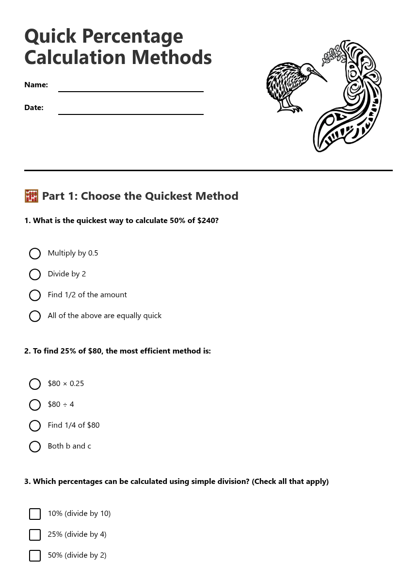 Quick Method Calculation Example Alberta Quick Percentage Calculation Methods — Free Printable Worksheet for ...