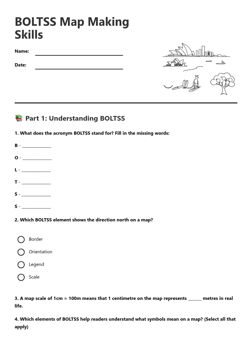 BOLTSS Map Making Skills — Free Printable Worksheet for Social Sciences ...