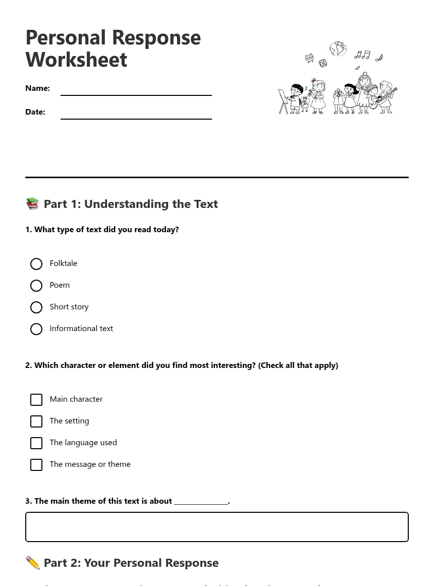 Respondent Worksheet.pdf Personal Response Worksheet — Free Printable Worksheet for English ...