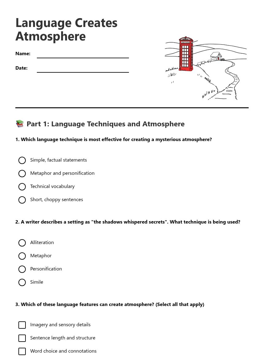 Language Creates Atmosphere — Free Printable Worksheet for English ...