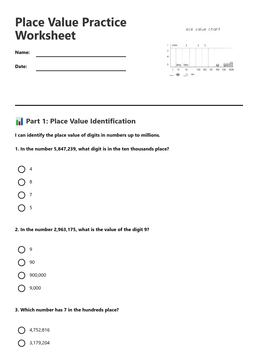 Place Value Practice Worksheet — Free Printable Worksheet for ...
