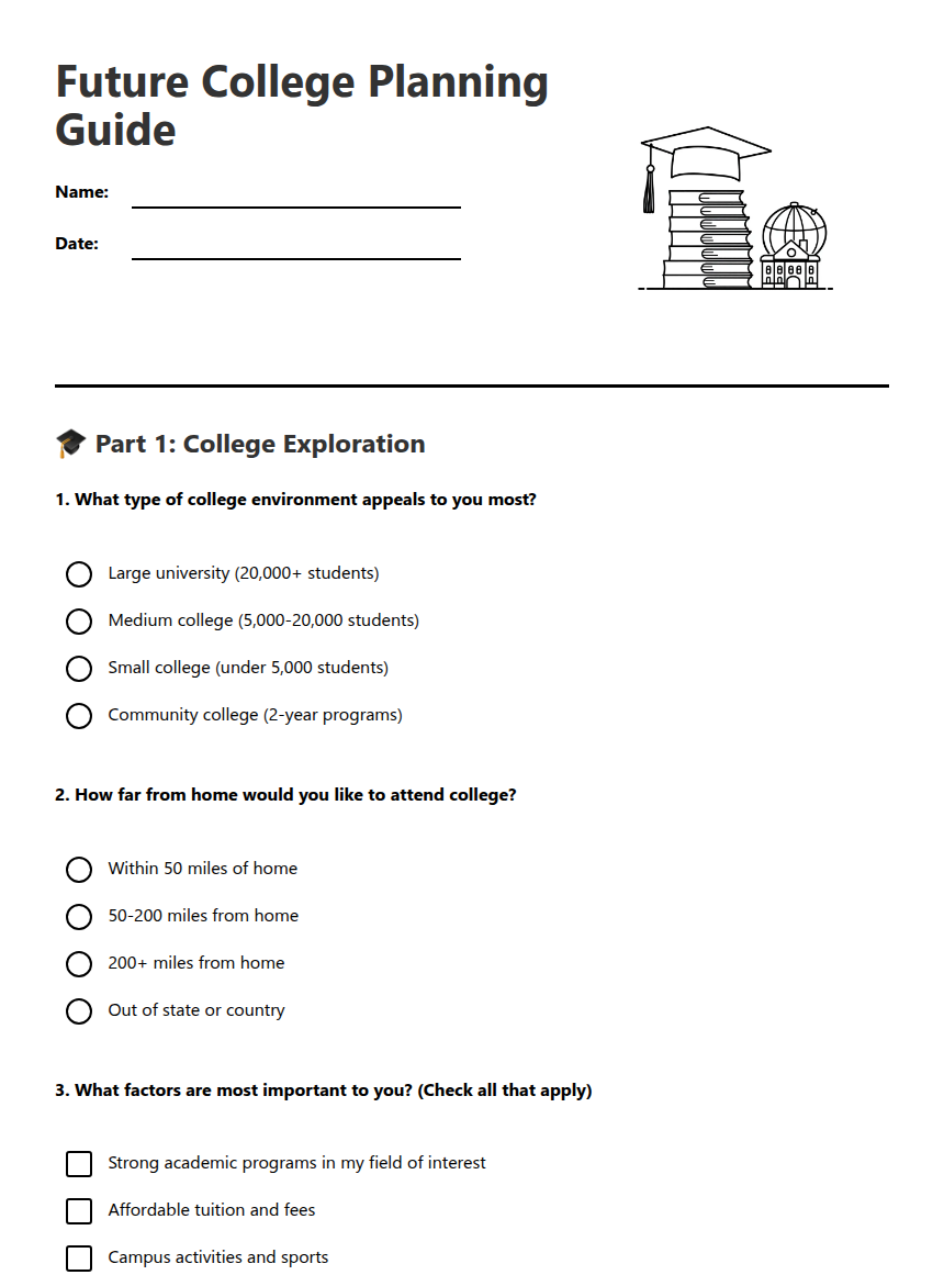 Future College Planning Guide — Free Printable Worksheet for Social ...