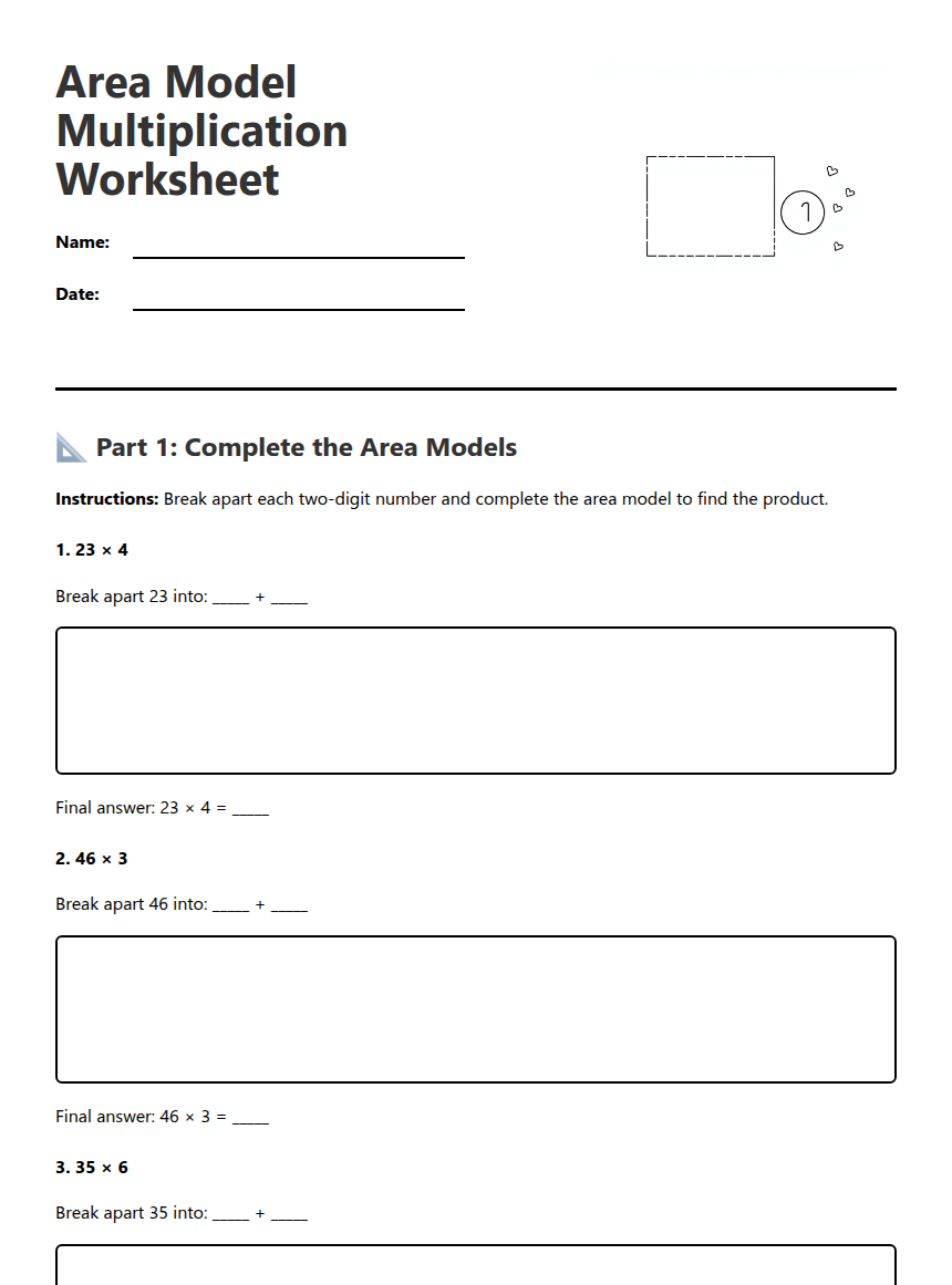 Area Model Multiplication Worksheet — Free Printable Worksheet for ...