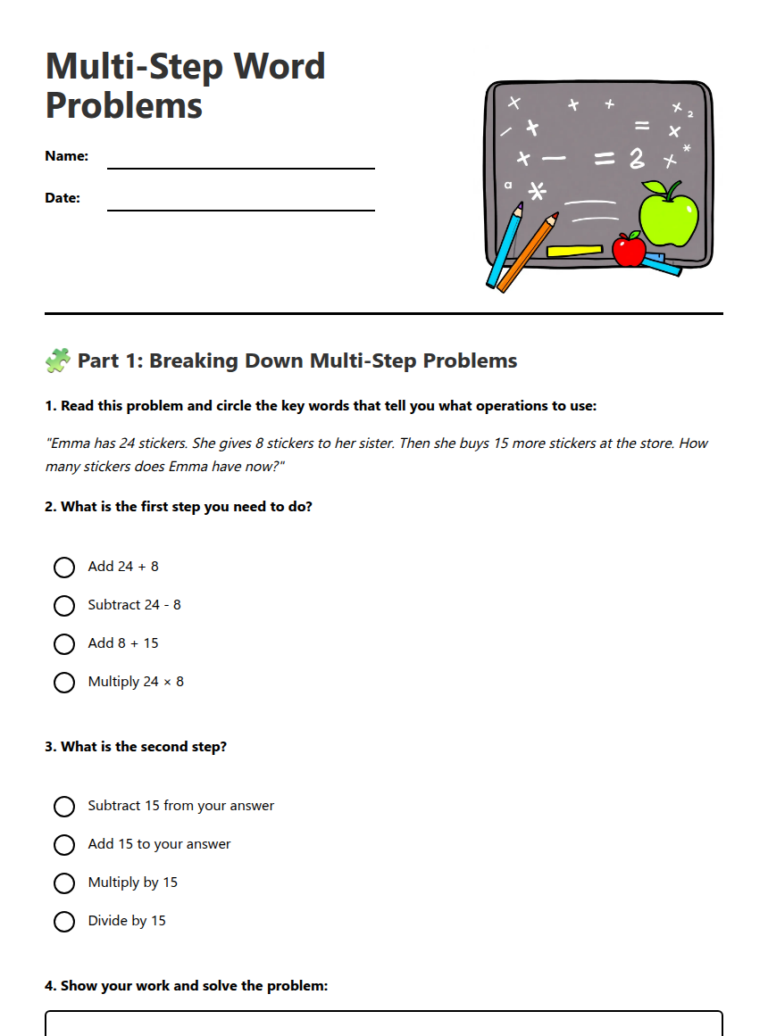 Multi Step Math Templates Multi-Step Word Problems — Free Printable Worksheet for Mathematics ...