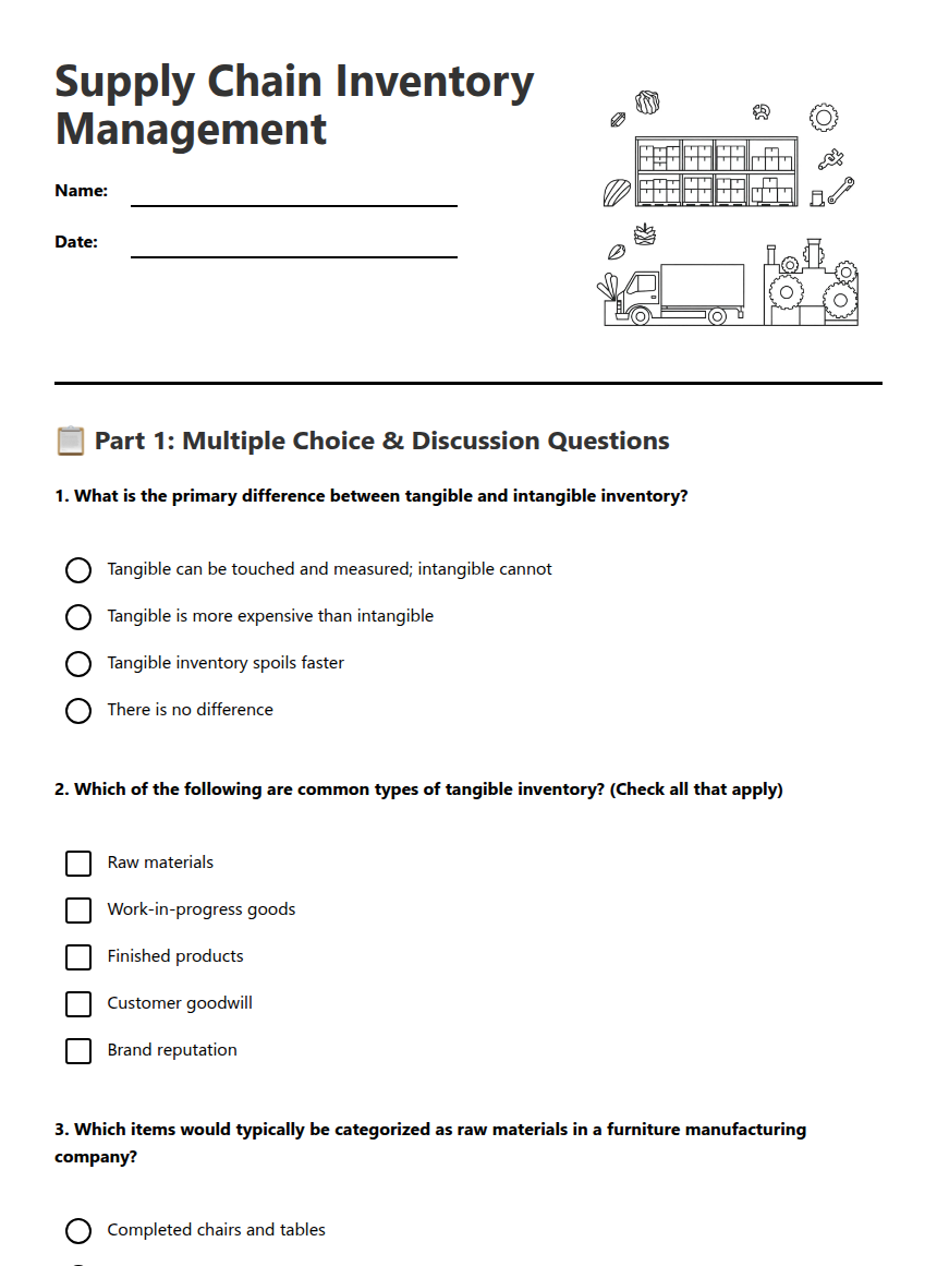 Supply Chain Inventory Management — Free Printable Worksheet for Other ...