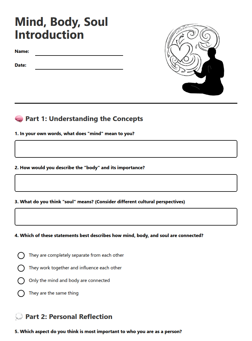 Mind And Body Connection Explained Worksheet.pdf Mind, Body, Soul Introduction — Free Printable Worksheet for English ...