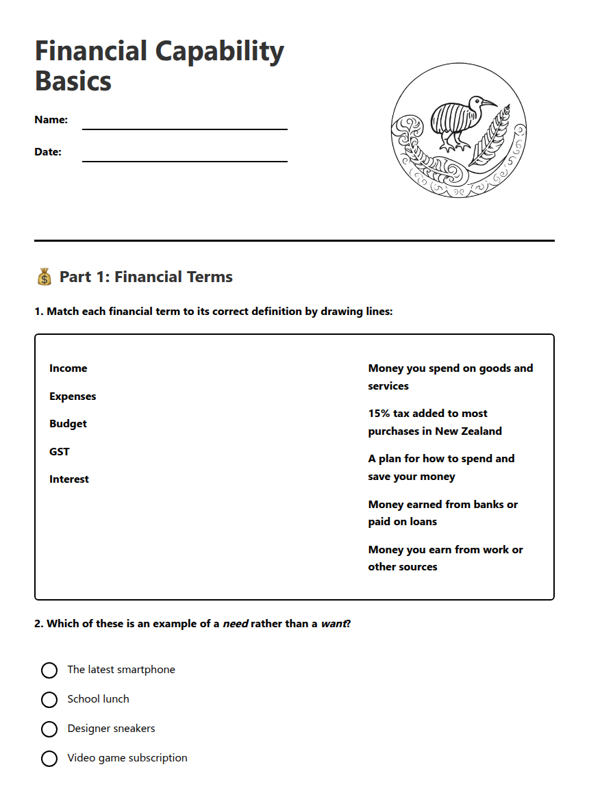 Capability Worksheet Financial Capability Basics — Free Printable Worksheet for Social ...
