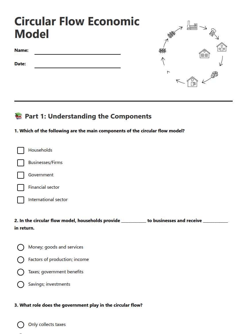 Circular Flow Economic Model — Free Printable Worksheet for Social ...