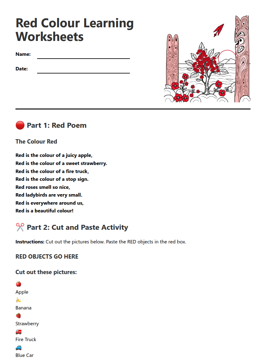 Red Colour Questions Red Colour Learning Worksheets — Free Printable Worksheet for English ...
