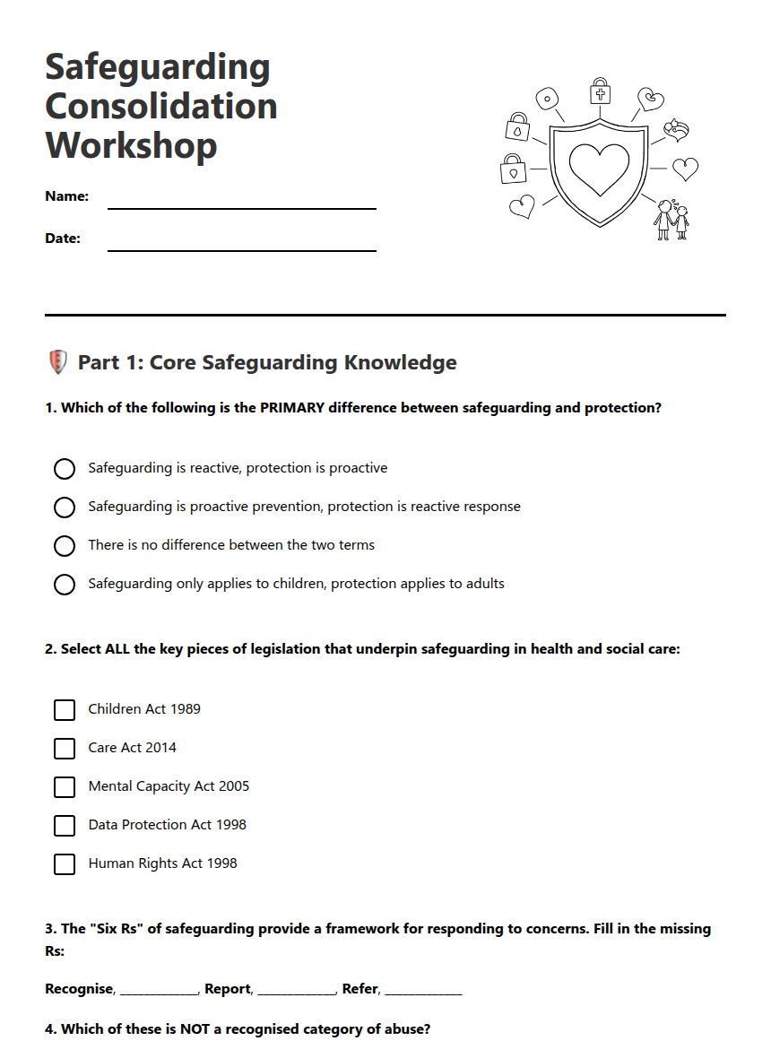 Safeguarding Consolidation Workshop — Free Printable Worksheet for ...