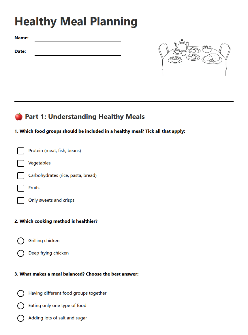 Healthy Meal Planning — Free Printable Worksheet for Other | Kuraplan
